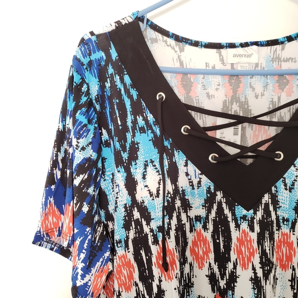 Avenue || Plus Ethnic Lace up Swing Top - Picture 1 of 5